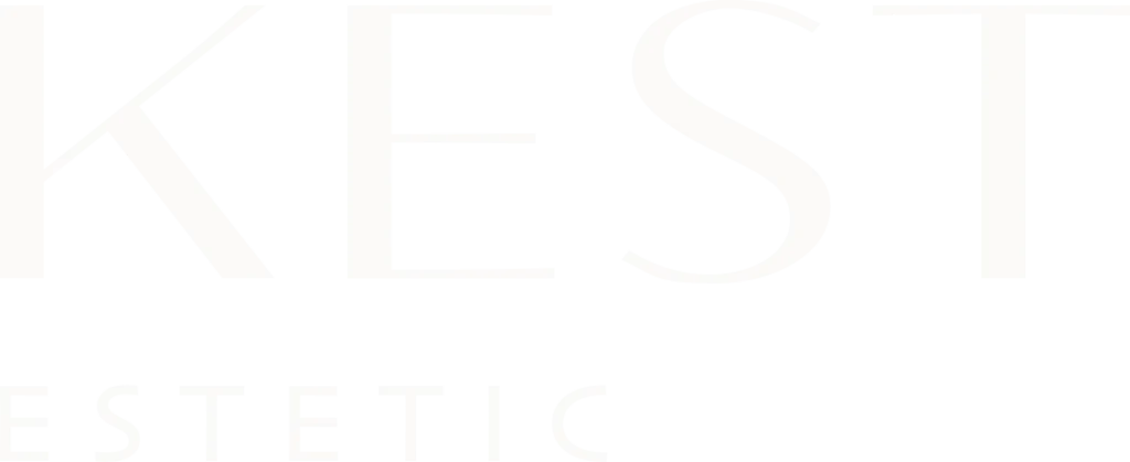 Kest estetic, bílé logo horizontální